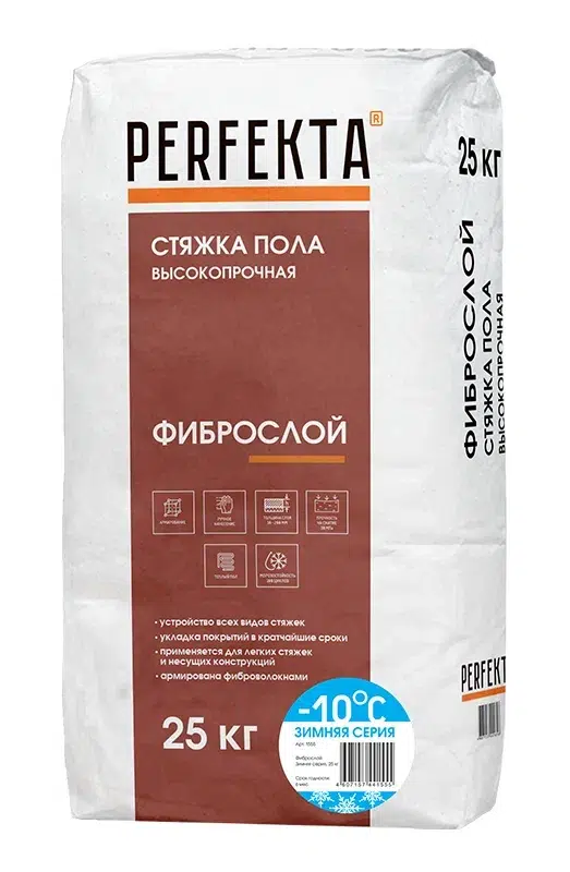 Смесь напольная выравниваемая высокопрочная PERFEKTA Фиброслой Зимняя 25 кг