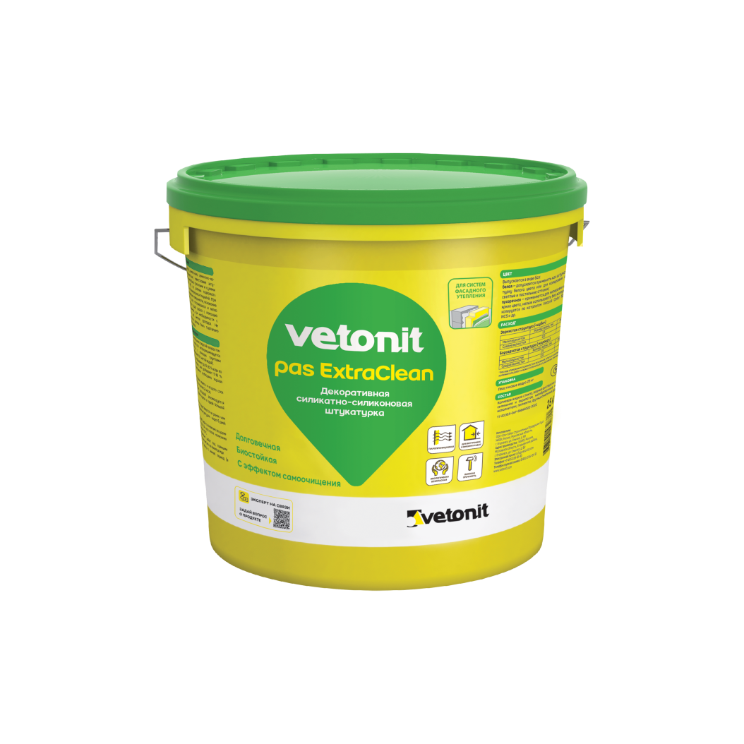 Штукатурка силикатно-силиконовая декоративная готовая Vetonit Pas ExtraClean “koroed” 25 кг (2,0 мм / белый)