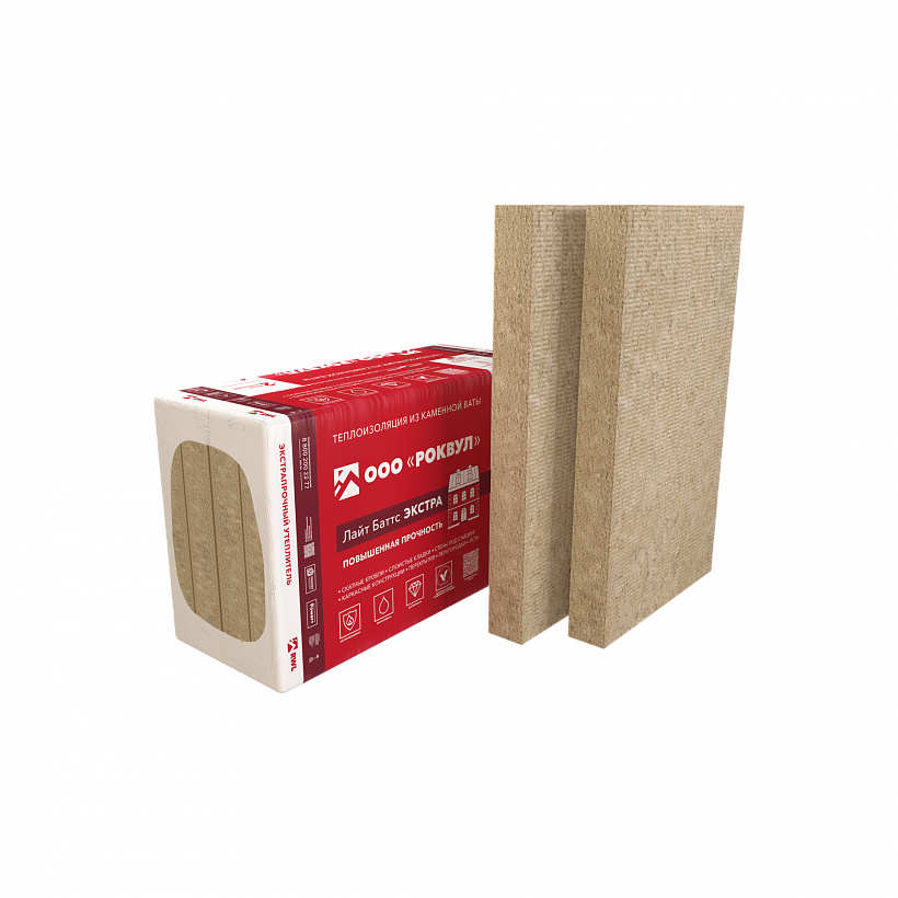Плита теплоизоляционная из базальтовой ваты ROCKWOOL ЛАЙТ БАТТС ЭКСТРА 100х600х1000 мм